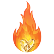 MarriageHeat logo, two linked wedding rings surrounded by orange flame.
