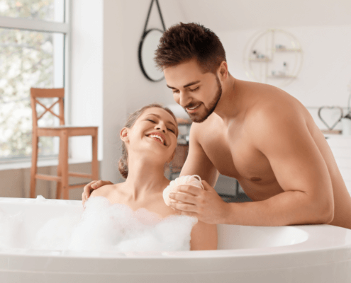 Husband bathes his new bride on their honeymoon ~ MarriageHeat